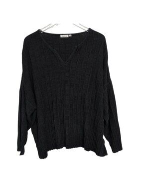 Textures 2 Lagenlook Sweater Womens Size XXL Black Stripe V Neck Dolman Pullover